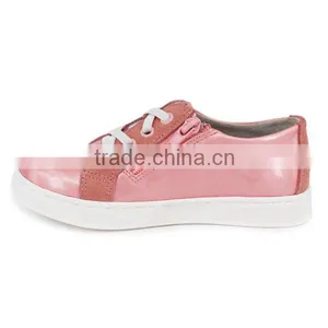 High Quality Custom Logo Fashion Lace-up Pink Leather Girls Sneakers thumbnail-4