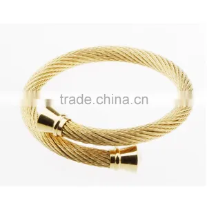 Gold Plated Stainless Steel One Row Screw Bangle Bracelet thumbnail-1