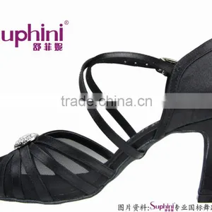 Suphini Satin Mesh Fashon Closed Toe Pump Ballroom Dance Shoes thumbnail-3