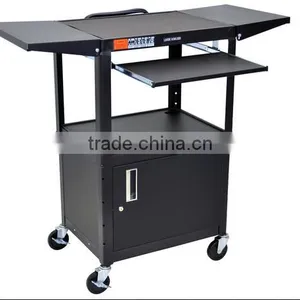 18 x 24 Media Cart w/ Drop Leaf Side Shelves, Pull-out Tray, Storage Cabinet - Black(MC-B-0225) thumbnail-1