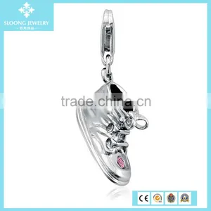 Engraveable Pink Sapphire Baby Shoe Charm in Sterling Silver thumbnail-1