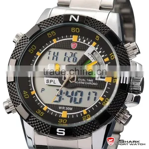 Shark Mens LED Day Date Display Steel Band Army Sports Watch thumbnail-3
