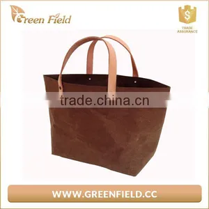 Environment Protection Kraft Paper Waterproof Durable Tote Handbags Manufacture Recycle Handbag thumbnail-1