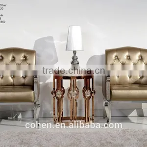Leather Sofa for Living Room Furniture, Lounge Sofa With Crystal Button in Back Stainless Steel Legs ND020 thumbnail-2