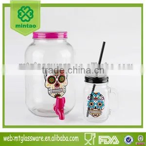 Holiday Decorative Halloween Glass Item/juice Use Glass Dispenser and 16oz Mason Jar thumbnail-1
