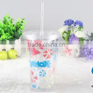 Clear Double Wall 16oz Plastic Water Tumbler With Straw thumbnail-3