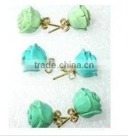 Carved Rose Flower Stud Turquoise Earring thumbnail-1