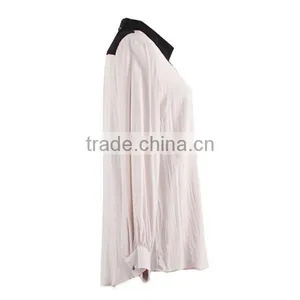 Direct Factory Supply Long Sleeve White Black Contrast Simple Design Elegant Chiffon Blouse for Middle Aged Women thumbnail-2