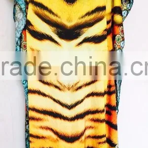 Long Satin Digital Crystal Embellished LLEOPARD PRINT Kaftan CAFTAN Tunic Poncho Blouse thumbnail-2