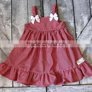 2017 New Style Baby Clothes Cheap Wholesale Red and Blue Children's Boutique Summer Baby Girl's Plaid Dress thumbnail-1