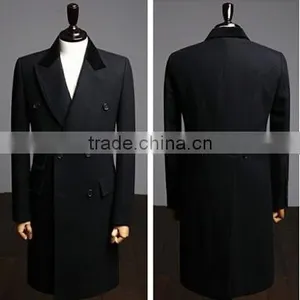 2014 Tailored Double-Breasted Black Lapel Fashion Design Slim Fit Mens Cashmere Men Coat thumbnail-1