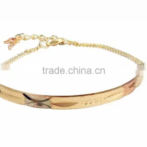 Imitation Three Tone Plated Bangle Bracelet With Extension Link Chain thumbnail-1