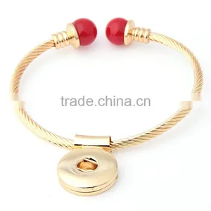 2016 New Design Snap Button Bangle Gold Plating Snap Button Cuff Bangle Small Red Stone Beads Twist Bangle thumbnail-1