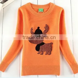 Latest Lovely Animal Crewneck Hand Knitted Girls Fancy Sweater thumbnail-2