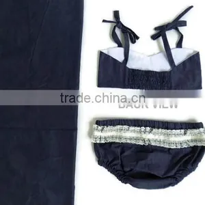 Baby Girl Navy Blue Swimsuit Children Lace Swimsuits Kids Swimsuit Sets thumbnail-2