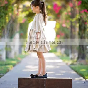 Simple Lovely 2017 Baby Girl Party Dress Children Frocks Designs Linen Dress Baby Girl Clothes thumbnail-2