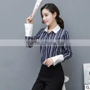 New Arrival Women's Loose Slim Long Sleeve Tops Striped Blouses Designs For Sale thumbnail-2