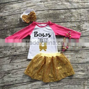 Baby Girls Fall Clothes Baby Girls Boutique Clothing Girls Top With Akirts Sets With Mathicn Necklace and Headband thumbnail-1