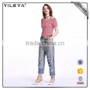 OEM Services Stripe+short+sleeve+t-shirt+tops+for+women+2016,female Tshirts thumbnail-1