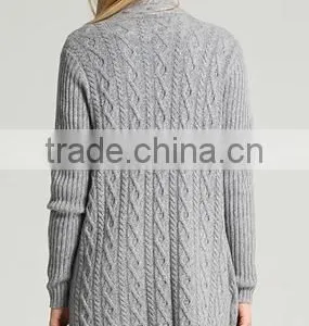 Women's Most Popular Gery Cable Knit Cashmere Sweater Cardigan With Side Pockets thumbnail-4