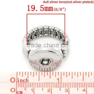 Fashion Copper Adjustable Button Rings Silver Tone Ring Fit Snaps thumbnail-1