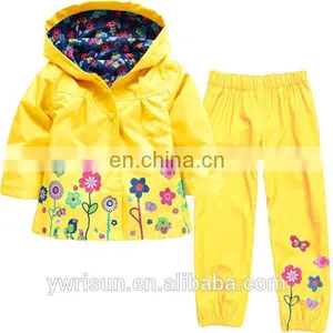 New Multiple Colors Bomber Raincoat Kids Custom Rain Coat Flower Wholesale Nylon Jacket With Blazer Pants thumbnail-1