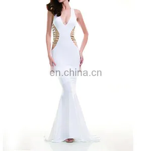 Sexy V-Neck White Cut Out Maxi Dress thumbnail-3