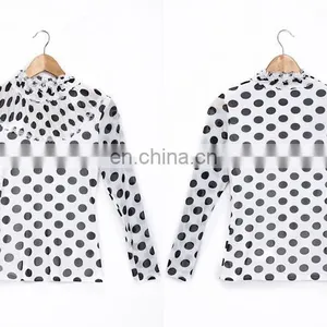Stand Collar Long Sleeve Women's Polka Dot Shirt Womens Blouse thumbnail-4