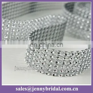 WR004A Wedding Table Cloth Decoration, Silver Mesh Wrap, Mesh Rhinestone Ribbon Wrap thumbnail-1