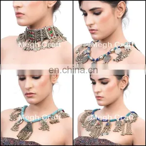 Afghan Kuchi Jewelry-Vintage Coin Bells Necklace-Gypsy Banjara Turkoman Boho Bohemian Ethnic Necklace thumbnail-1
