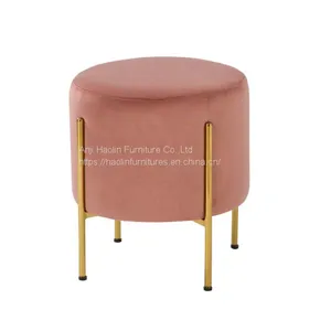 Velvet Ottoman Stool With Golden Metal Base HL-8026 thumbnail-1