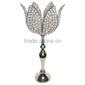 5 Lite Wedding Decor Candelabra With Hanging Crystals, Decorative Candelabra For Wedding And Parties thumbnail-5