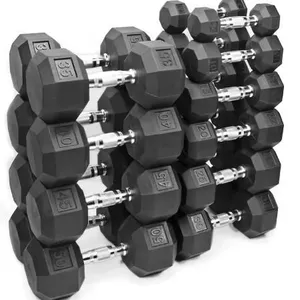 Wholesale Fitness Workout 5pounds-90Pounds Professional Gym Weight Lifting Training Rubber Hex Dumbbells thumbnail-2