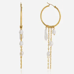 Twist Cross Geometric Stud Earrings With Pearl Onyx Eye in 18K Gold Plated Stainless Steel thumbnail-4