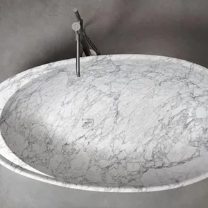 Modern and Fashionable Design Hand Carved Marble Natural Stone Bathtub Oval Marble Stone Bathroom Bathtub thumbnail-2