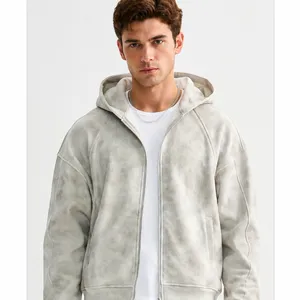 Men and Women Loose and Retro Distressed Style Zipper Sweatshirt thumbnail-3