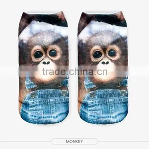 Outdoor Ankle White Monkey High Quality 3d Digital Full Print Colorful Ankle Socks Sports Unisex Custom Hot Sale Stretch Spandex thumbnail-1