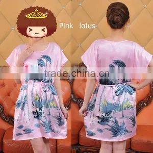 Comfortable And High Quality Satin Sleepwear Nightgown Night Dress Robes Chinese Painting Style thumbnail-1