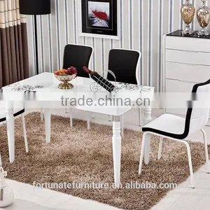 Powder Paiting White Color Dinner Set for 6 People /tempered Glass Dining Table 6 Chairs Set thumbnail-1
