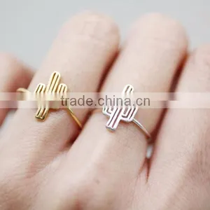 925 Sterling Silver Tiny Adjustable Cactus Cacti Tree Ring With Plating 18K or Rose Gold thumbnail-1