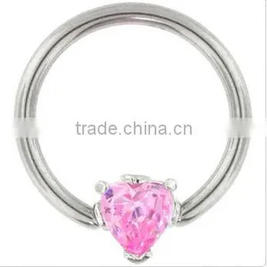 PINK Heart Shaped Gemstone BCR Nipple, Belly Rings -14G thumbnail-1