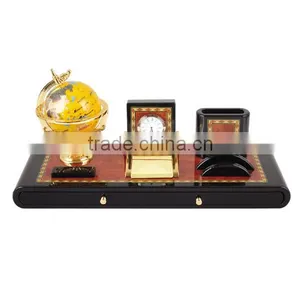 Luxury Gold Metal Globe Wooden Organizer Sets With Pen Holder And Memo Coaster thumbnail-1