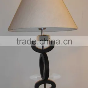 New Design Cross Metal Holder Contracted Hotel Bedroom Table Light Big Brown Fabric Shade Table Light thumbnail-4