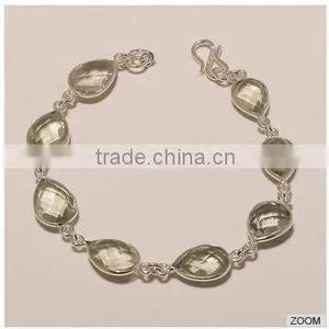 B0039-STERLING SILVER GREEN AMETHYST BEZAL DESIGN LIGHT REGULAR BRACELET 11.85 thumbnail-1