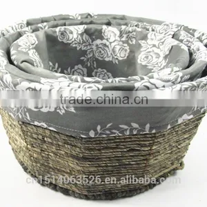 Set of 3 Round Maize Weaved Storage Baskets With Lining-cheap Wicker Baskets thumbnail-2