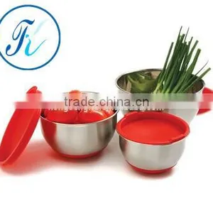 Stainless Steel Thicken Deep Mixing Salad Bowl Set With Plastic Lid thumbnail-1