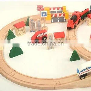 Confirm to ASTM and EN71 Electric Locomotive, 80pcs Railway Wooden Train Set thumbnail-2