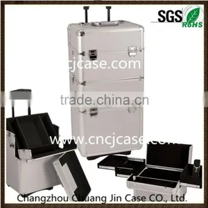Customized Cheap Professional Silver Aluminum Cosmetic Case With Wheels thumbnail-1