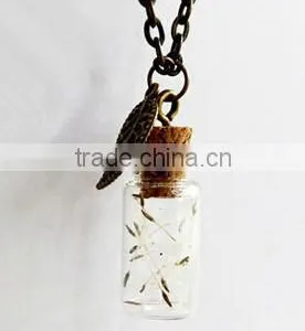 Mini Glass Bottles With Corks and Screw Eye Pins, Glass Jar Vial Charm Pendant With Chains Necklaces thumbnail-2