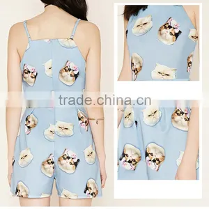 Pets Printing Pattern Casual Beach Shorts Jumpsuit Rompers For Lady thumbnail-4